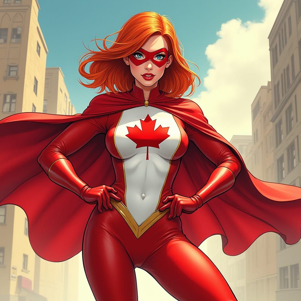 Red Maple Heroine: Vibrant Superheroine in Comic Book Style