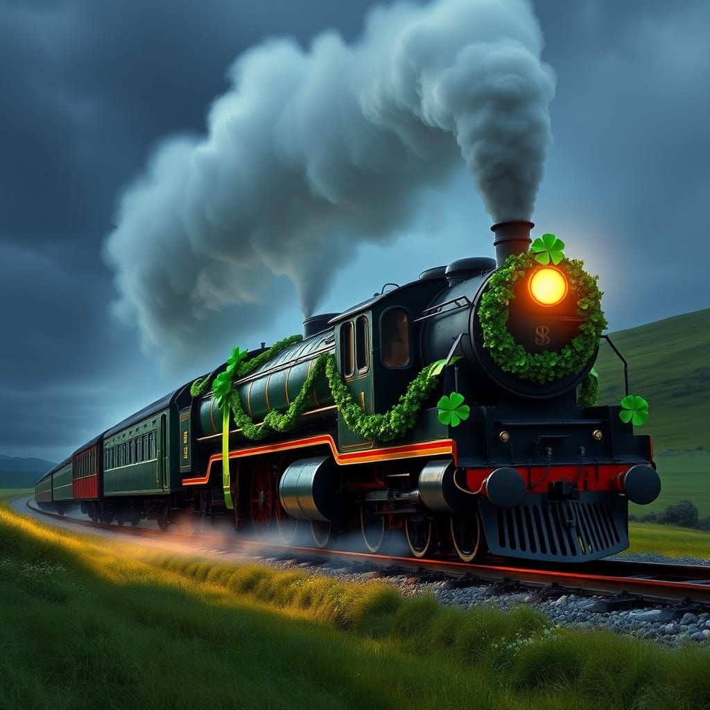 Vintage Irish Train Chugs Through Emerald Countryside