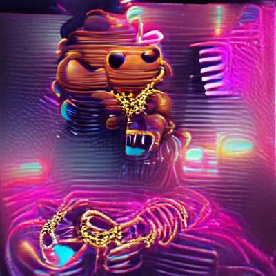 Synthwave Freddy Fazbear with Gold Chain
