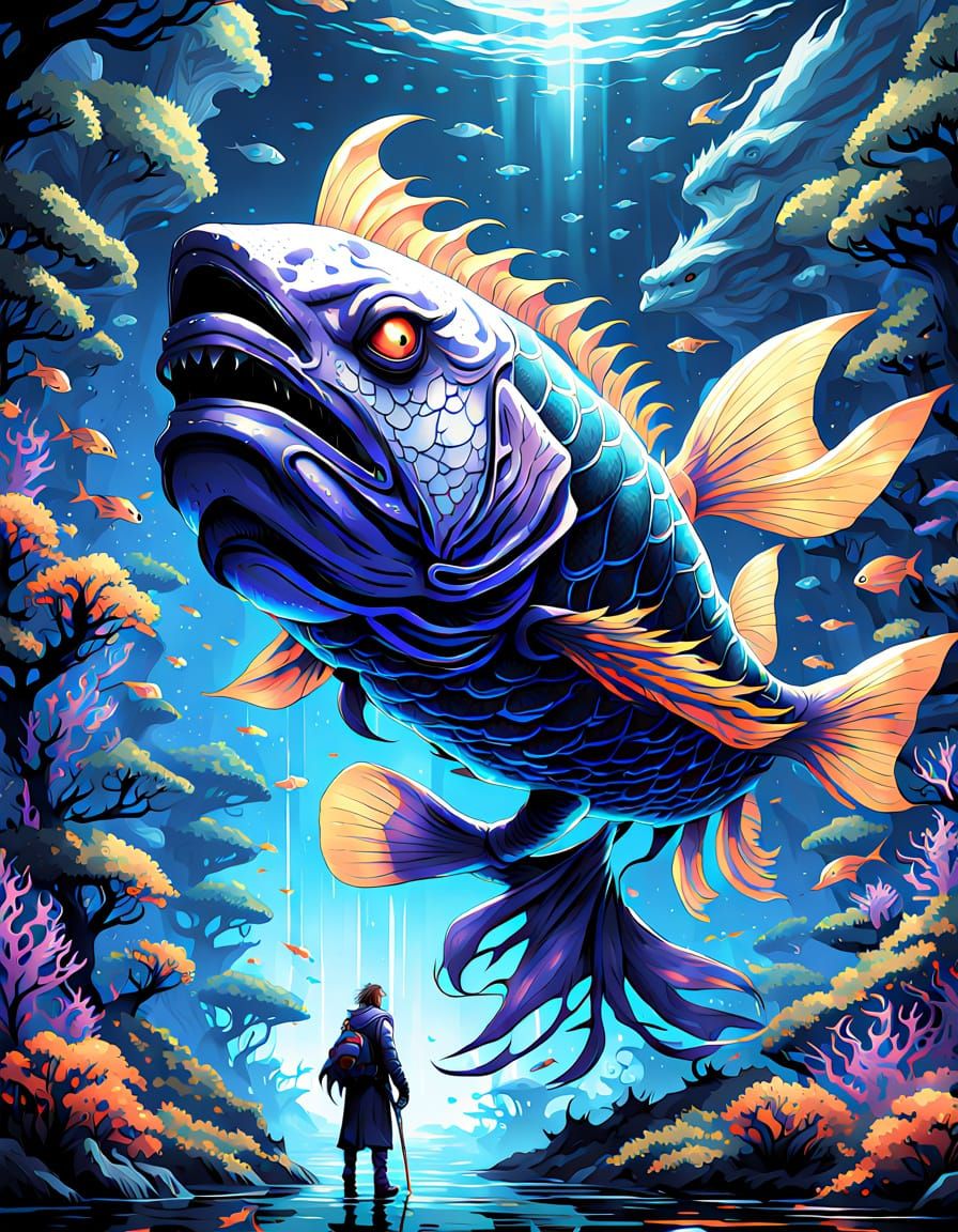 Bioluminescent Siren Creature in Deep Ocean Depths, Anime St...