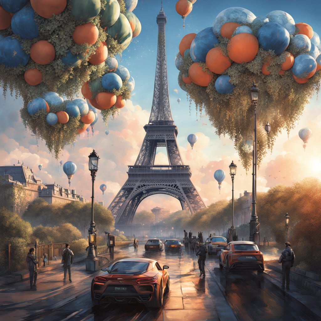 Whimsical Paris in Chinese Ink Painting Style