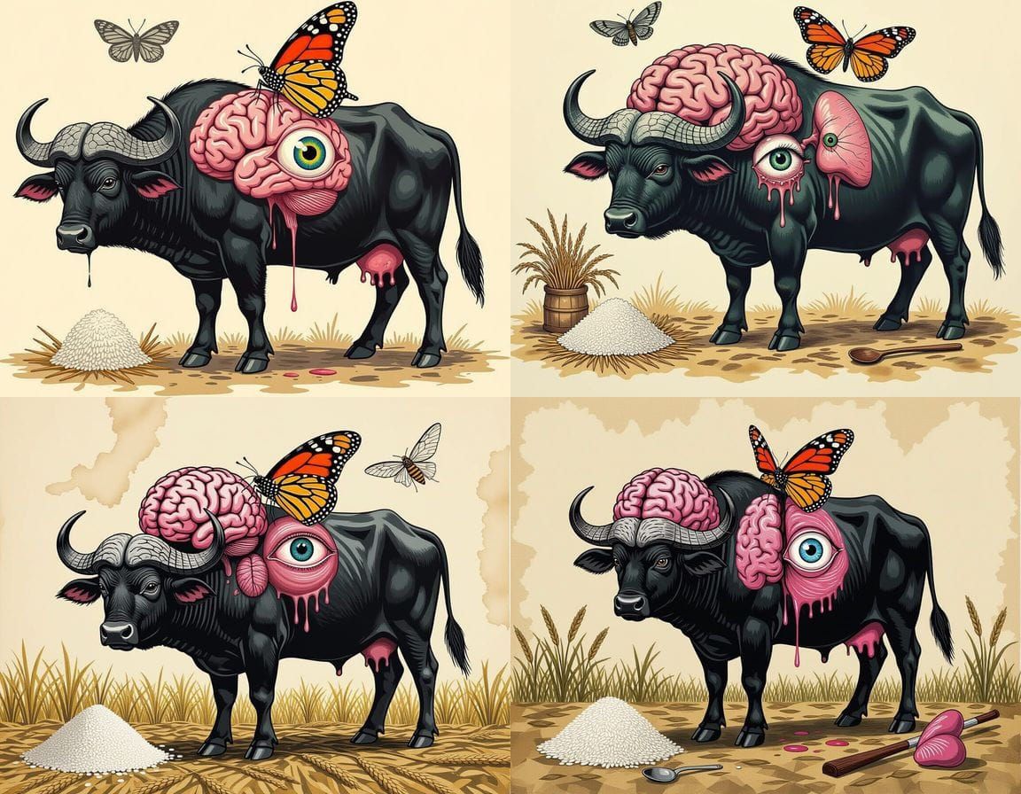 Surreal Sumatran Hybrid Creature in Mixed Media Style