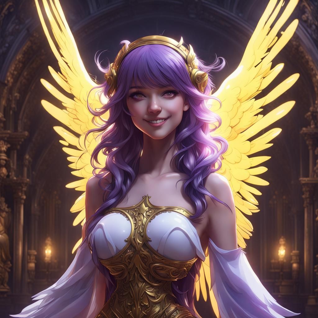 Anime Angel Girl in Dark Fantasy Style