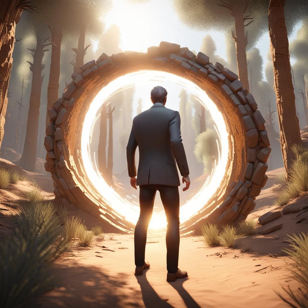 Businessman Steps Through Portal: 3D Game Cinematic