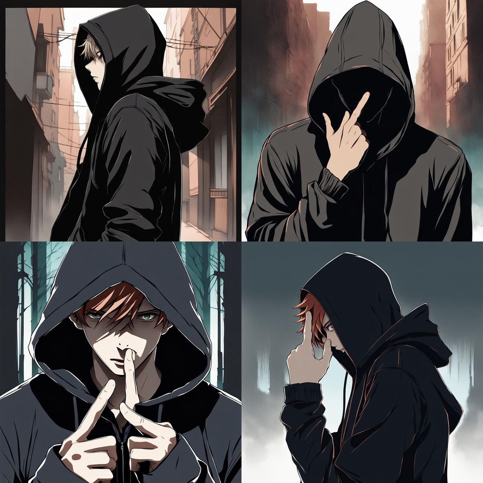 Anime Silhouette: Auburn Hair, Finger to Lips