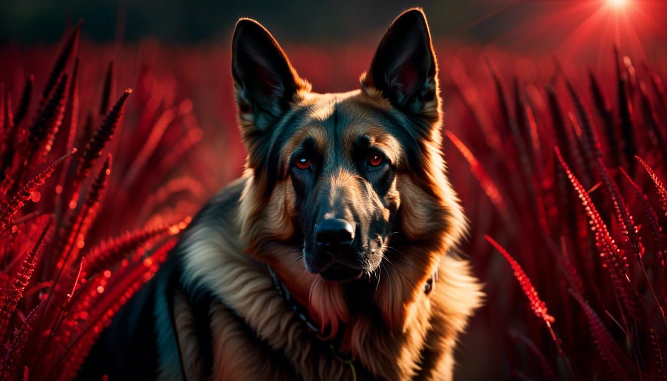 Cyborg Dog in Field of Bones: Hyperrealistic Photo