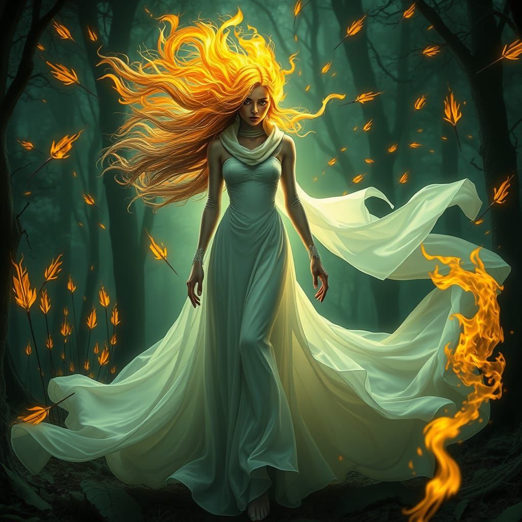 Fire Spirit Lady Beset by Flaming Arrows
