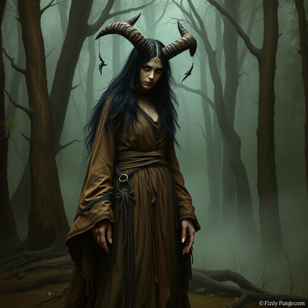 Mysterious Harridan in Mystical Forest, in Frazetta Style