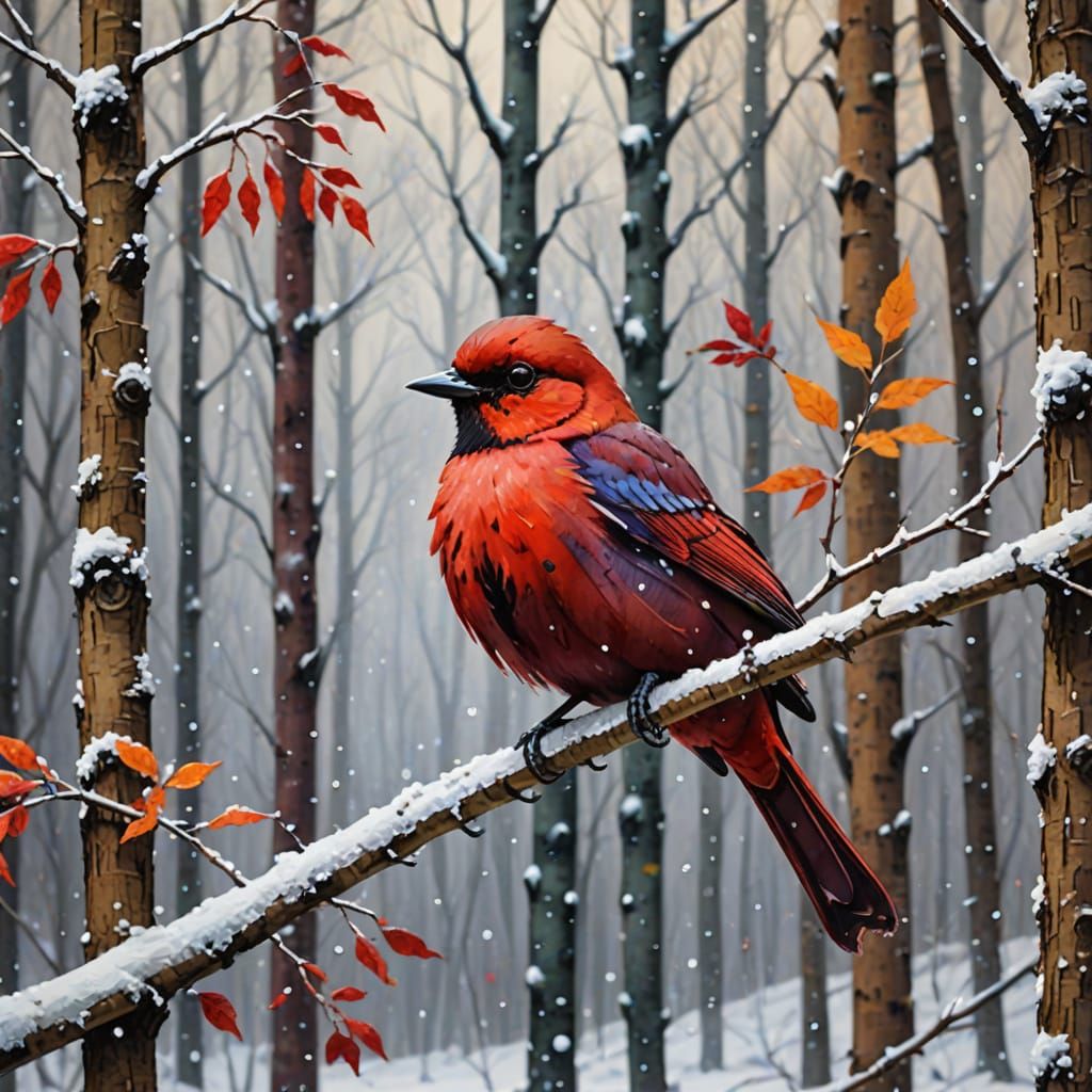 Vibrant Watercolour Splash: Snow Bird on Branch