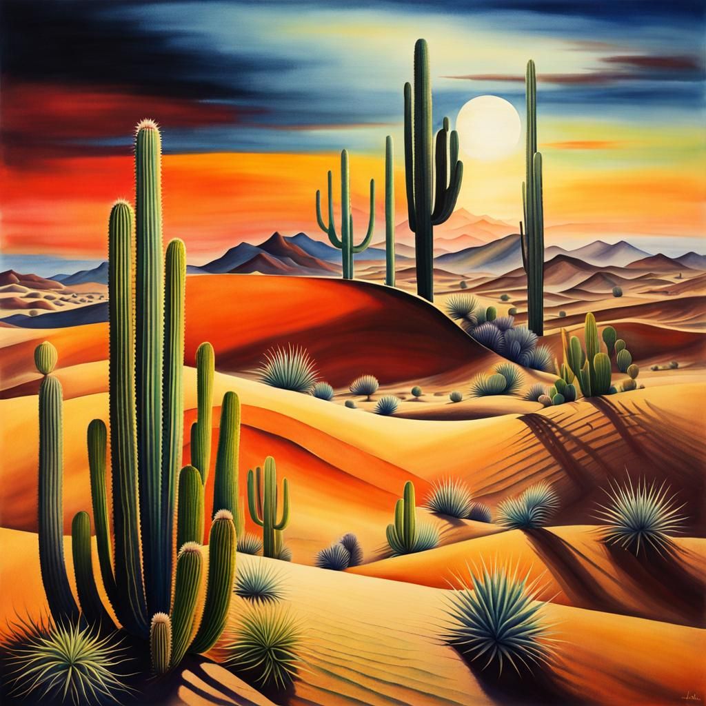 Surreal Desert Landscape in Watercolor Style