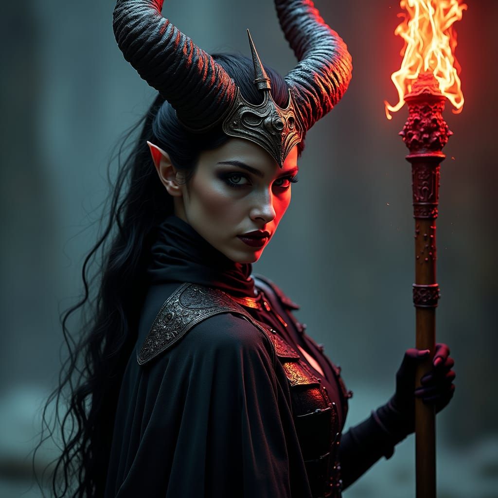 Menacing Goth Wielding a Mace in Hyper-Realism