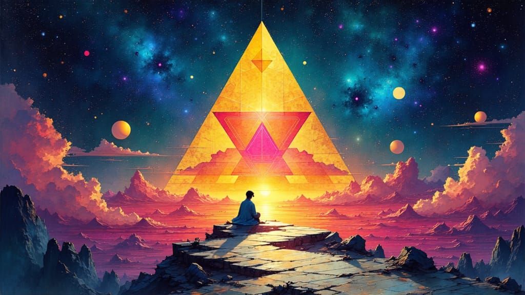 Cosmic Infinity Pyramid in Vibrant Astral Hues