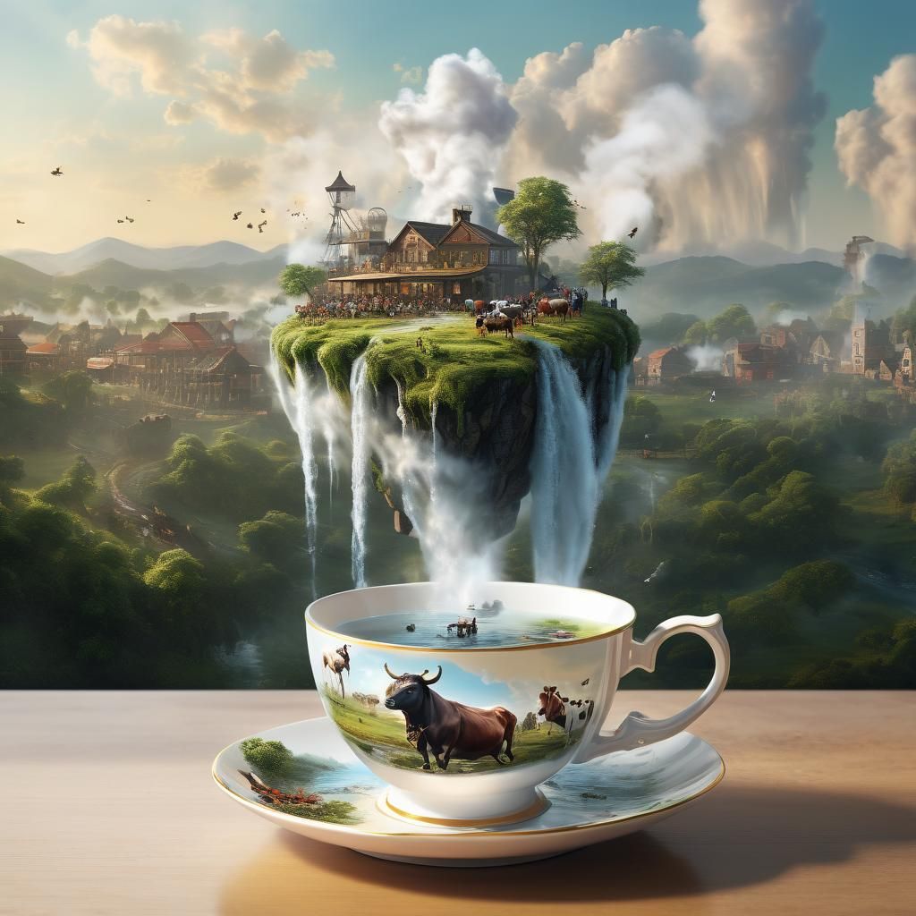 Rural Ecosystem Emerges from Teacups in Digital Art