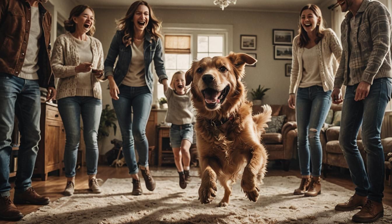 Dog Photobombs Family Photo: Cinematic Golden Hour