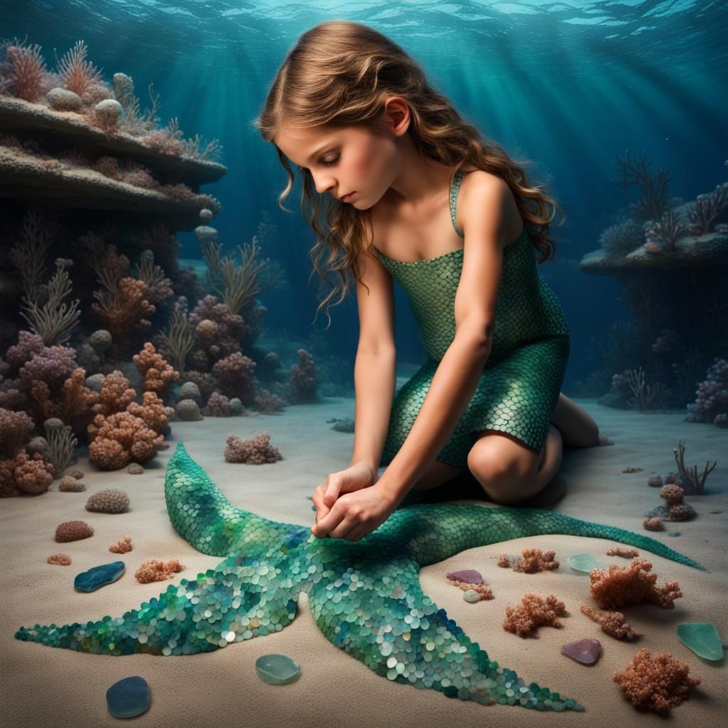 Young Mermaid Crafts Seaglass Mosaic Underwater