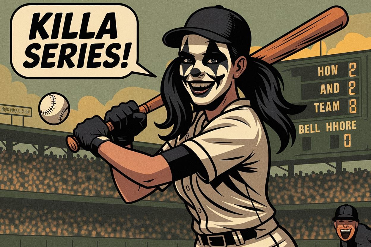 Juggalette Girl Swings Baseball Bat in Stadium