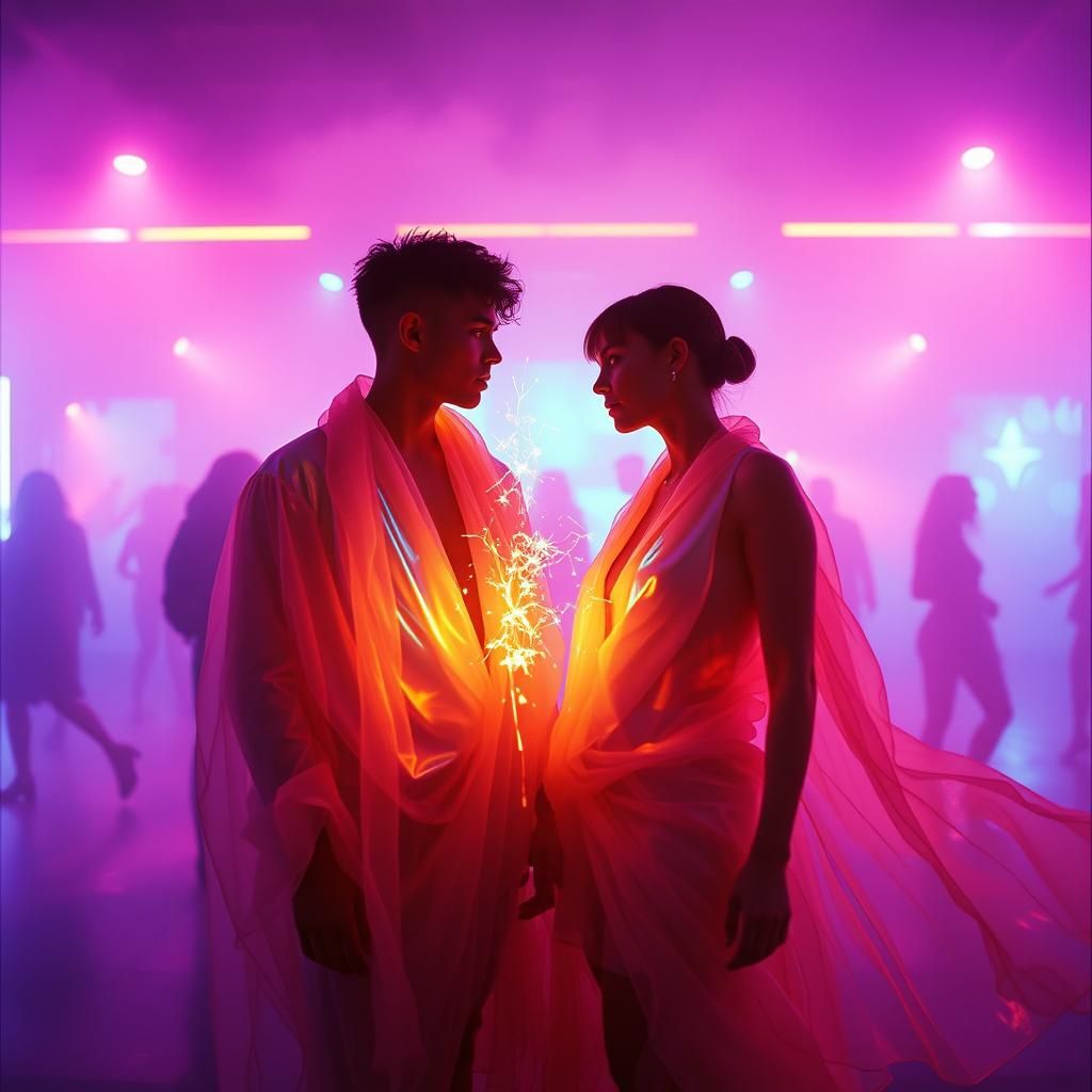 Neon Club Scene with Androgynous Figures