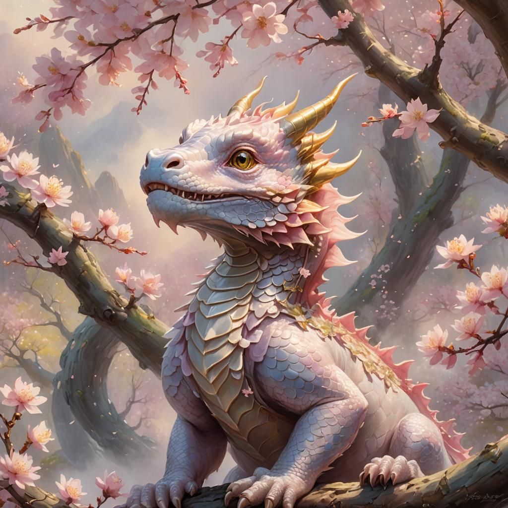 Cherry Blossom Dragon in Pastel Watercolor