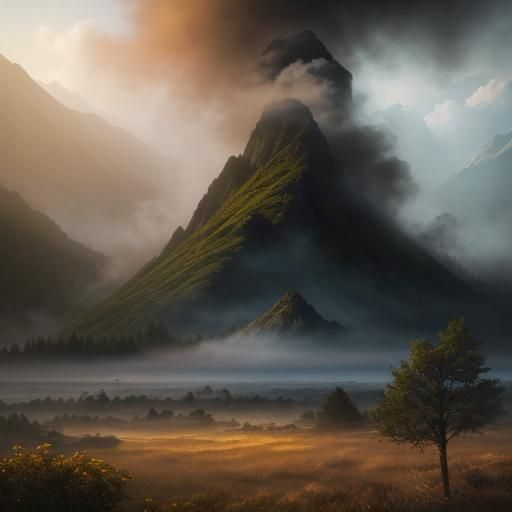 Majestic Smoker in Misty Dawn Landscape