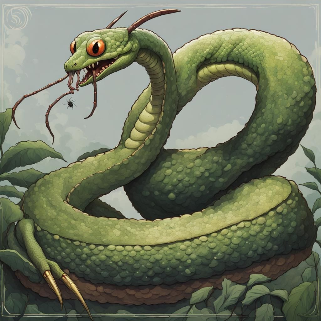 Giant Snake Kaiju with Insect Eyes and Mantis Arms
