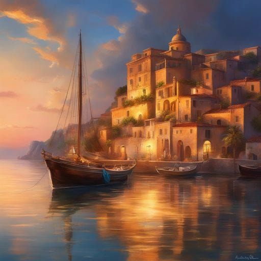 Sicilian Harbor Scene at Golden Hour
