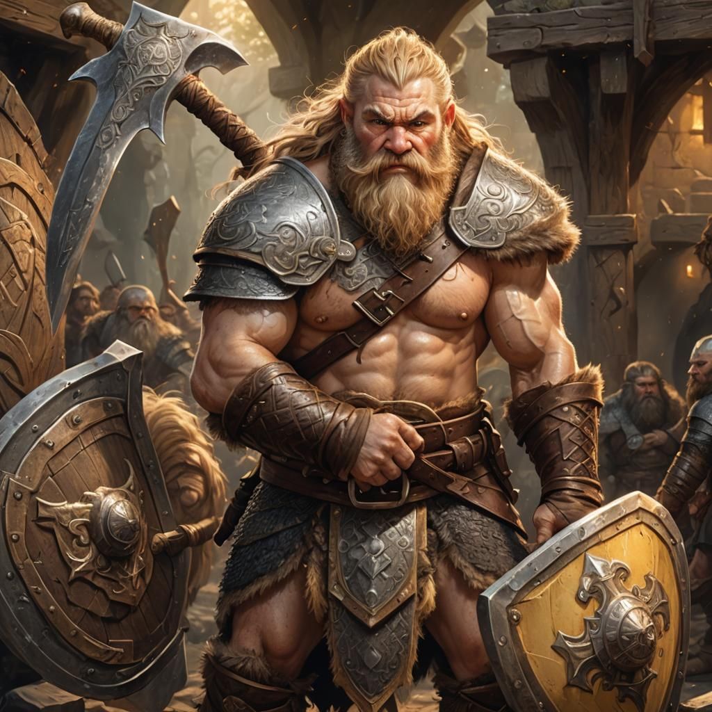 Shirtless Dwarf Warrior with Braided Beard