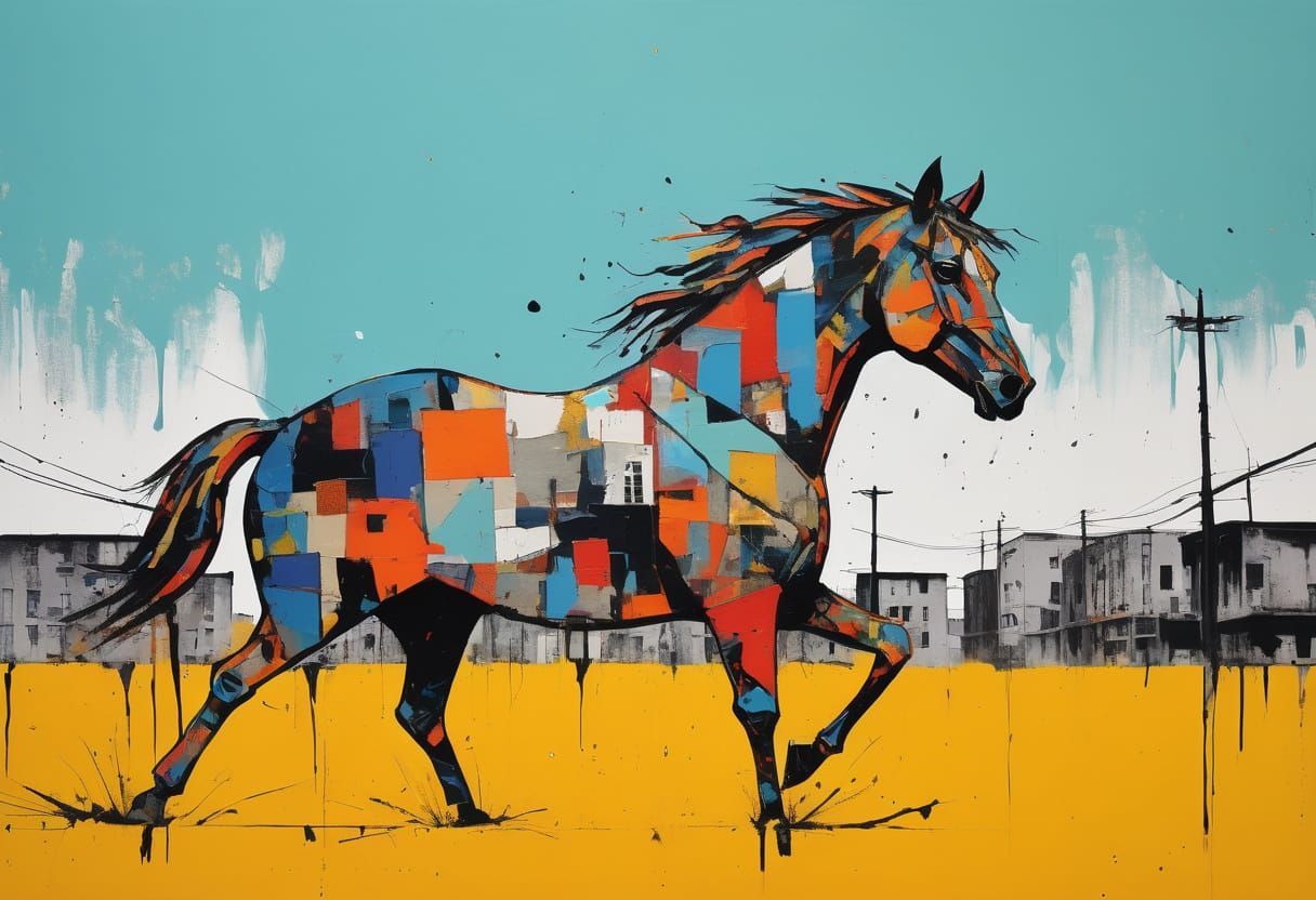 Vibrant Street Art Horse in Urban Decay