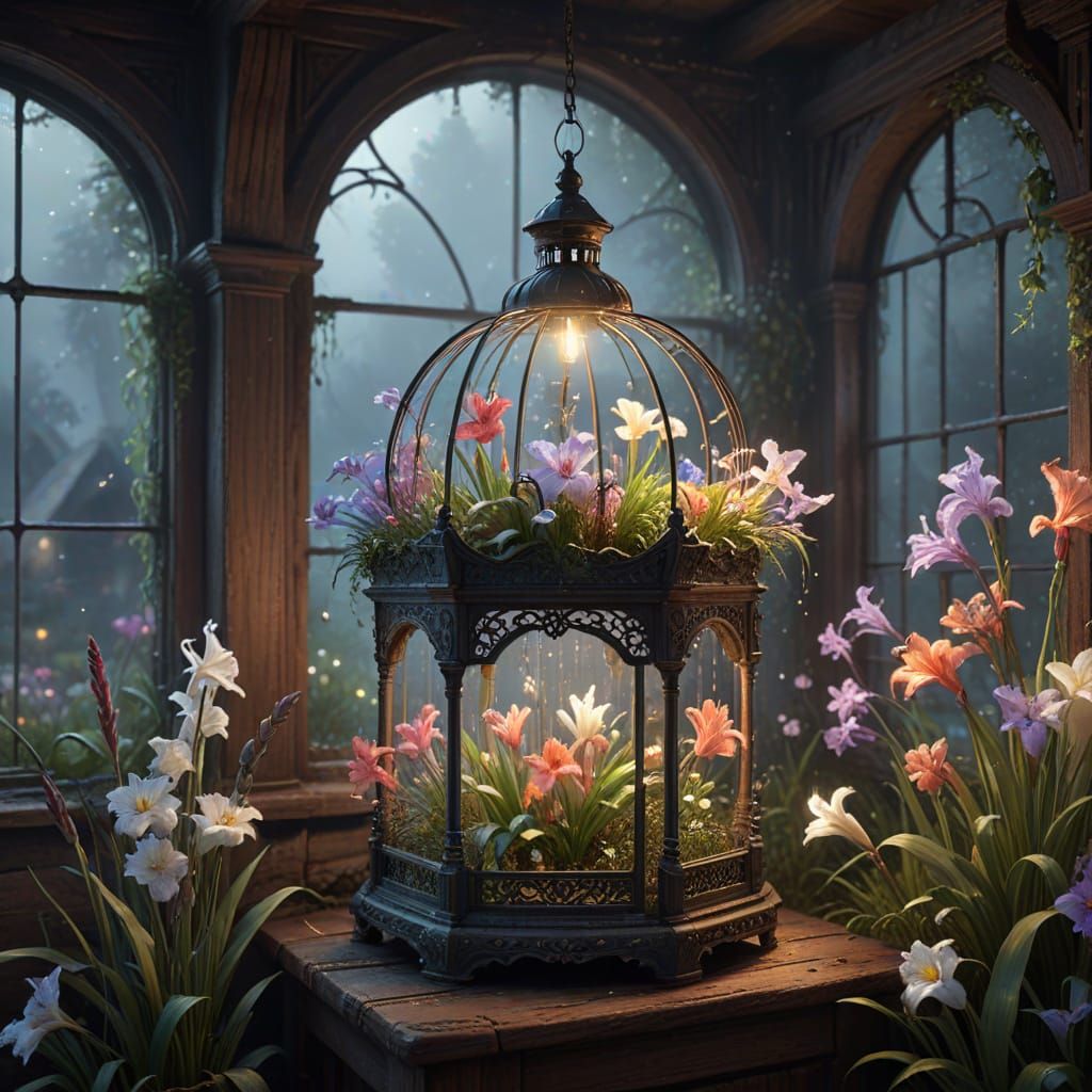Ethereal Garden Inside Vintage Birdcage
