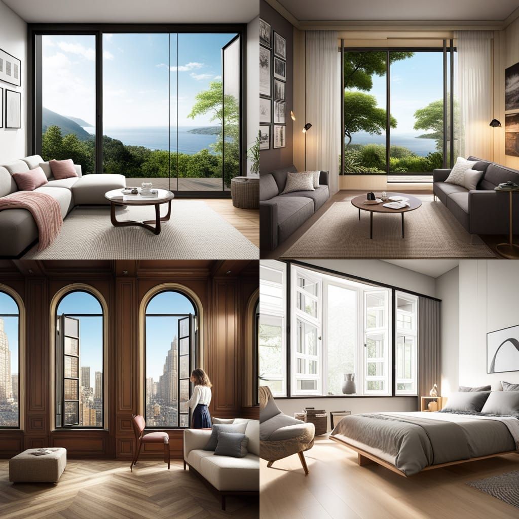 Girl Gazes at the World Through Large Window