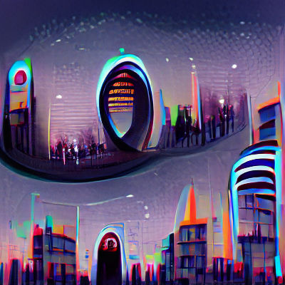 Futuristic Cityscape with Glowing Portals