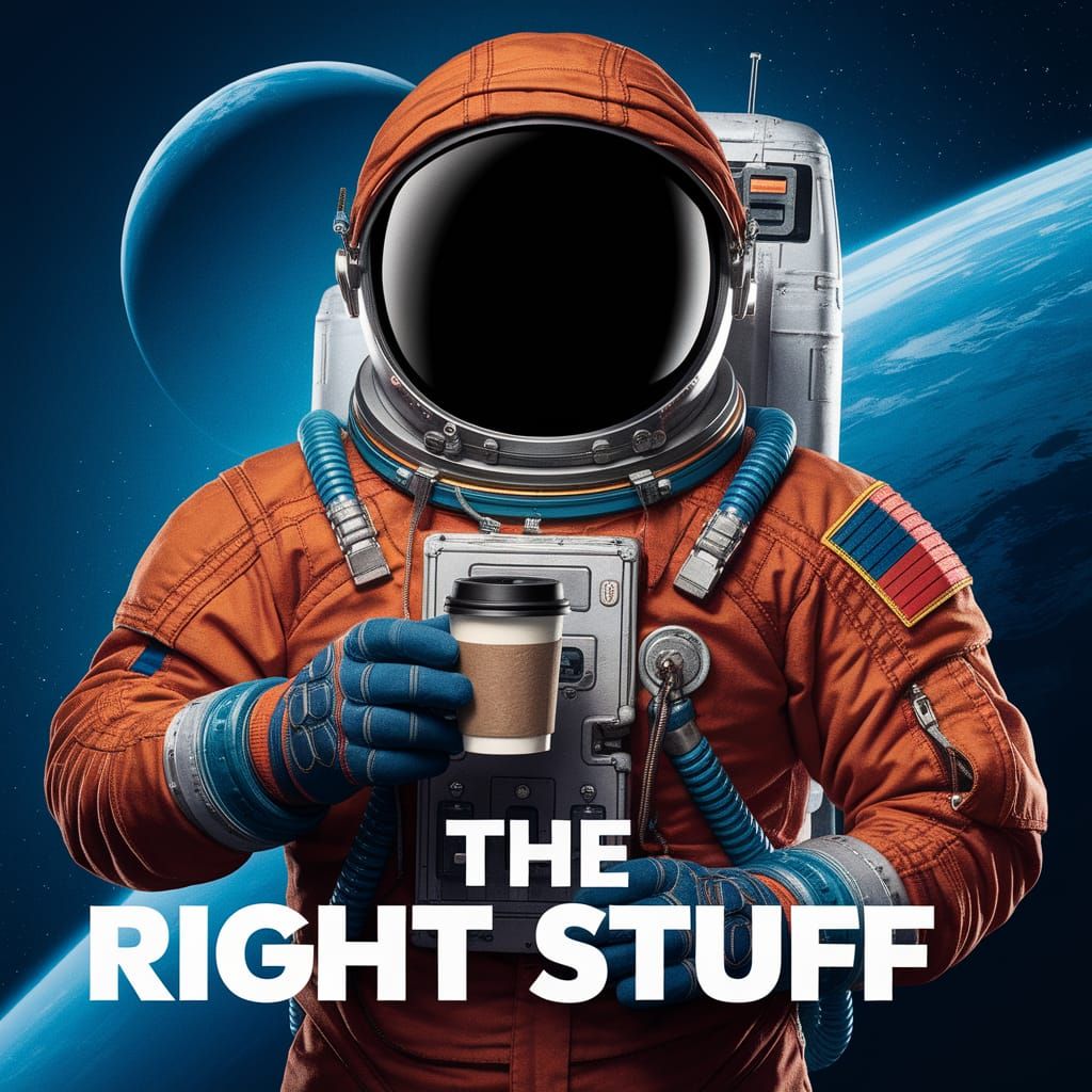 Spaceman Holds Coffee on Movie Poster