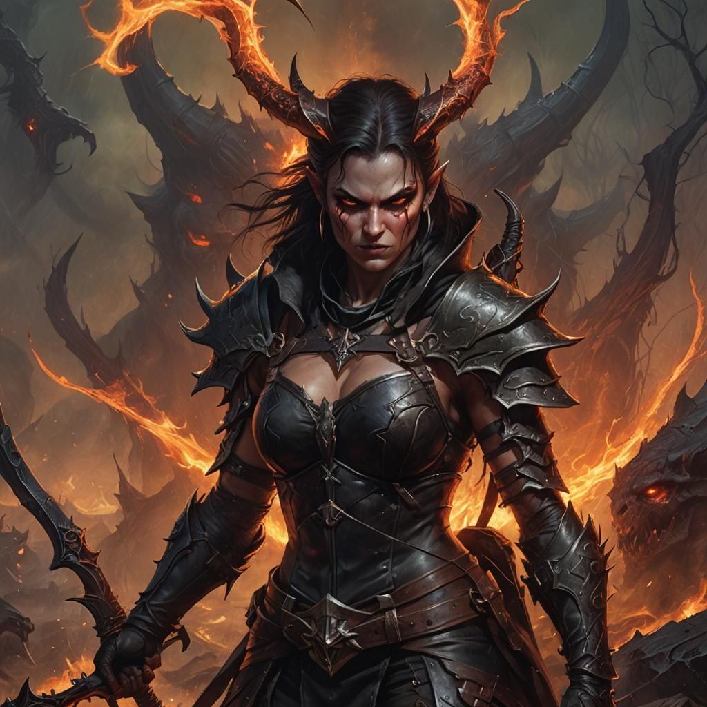 Demon Hunter in Hellish Landscape, as Digital Art