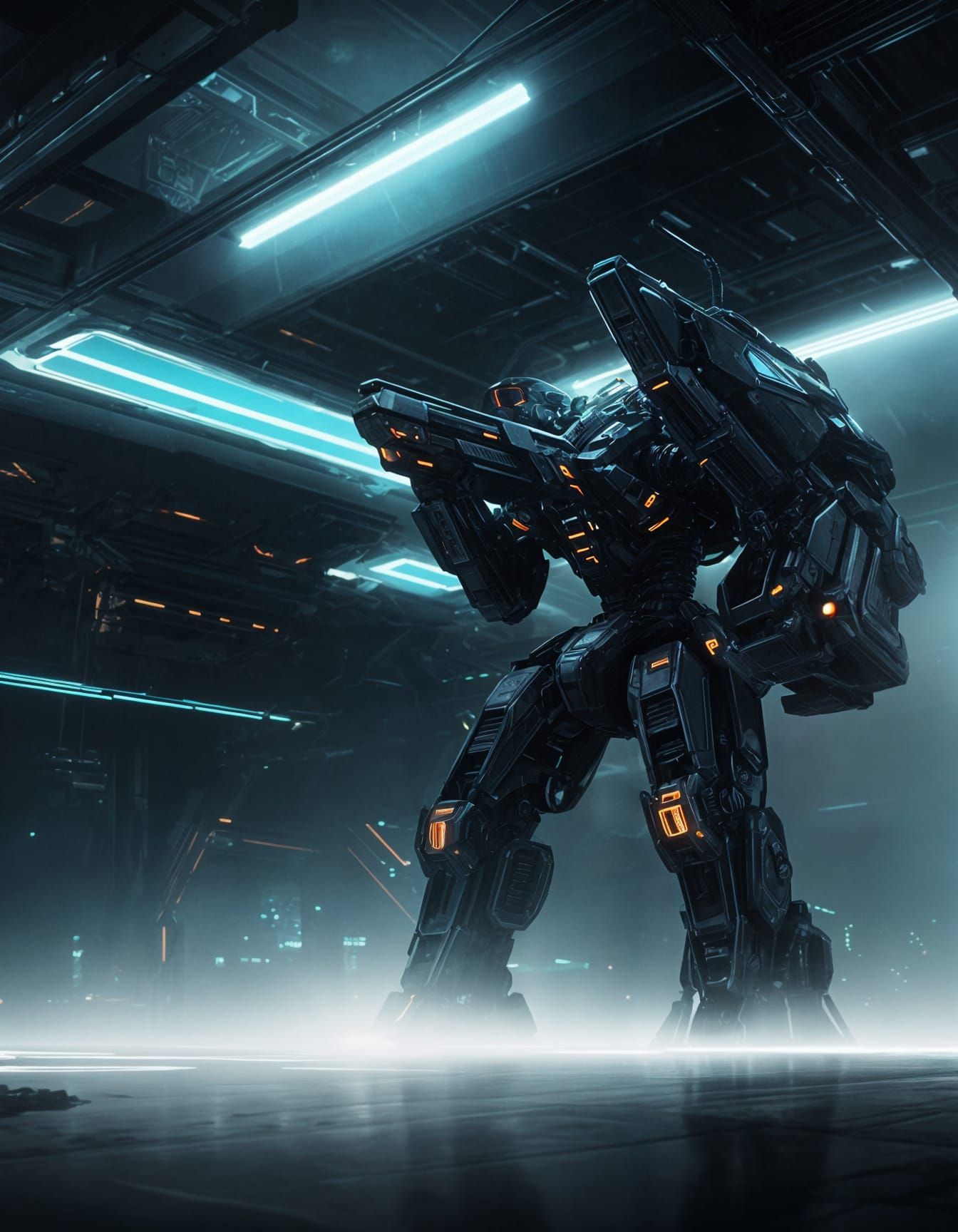 Sci-Fi Pilot Gazes Up at Giant Machine