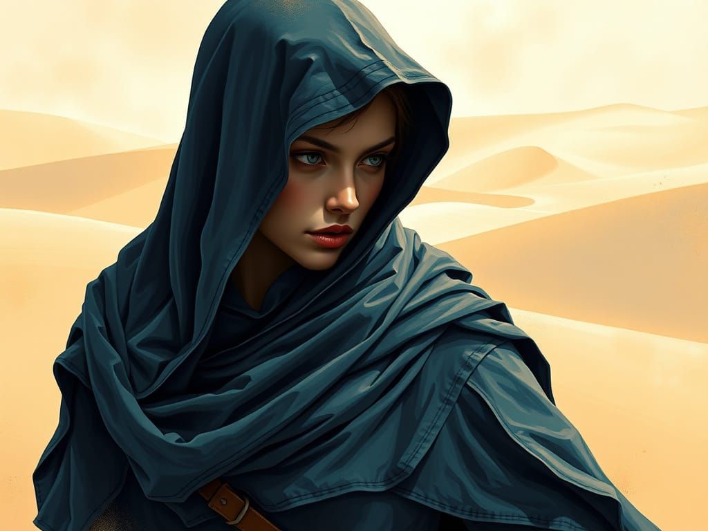 Dark Sorceress in Desert Landscape
