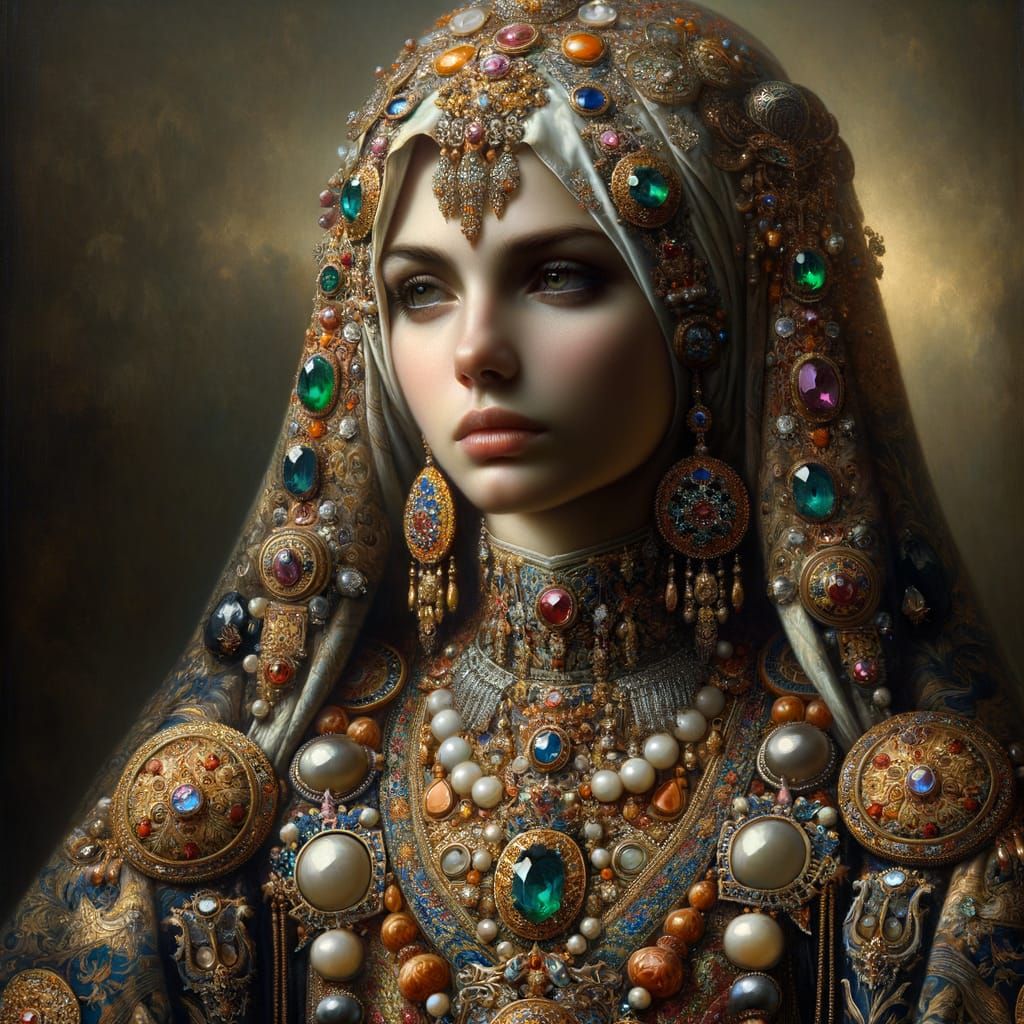 Woman portrait, gorgeous decorations and rich colors, Baroqu...