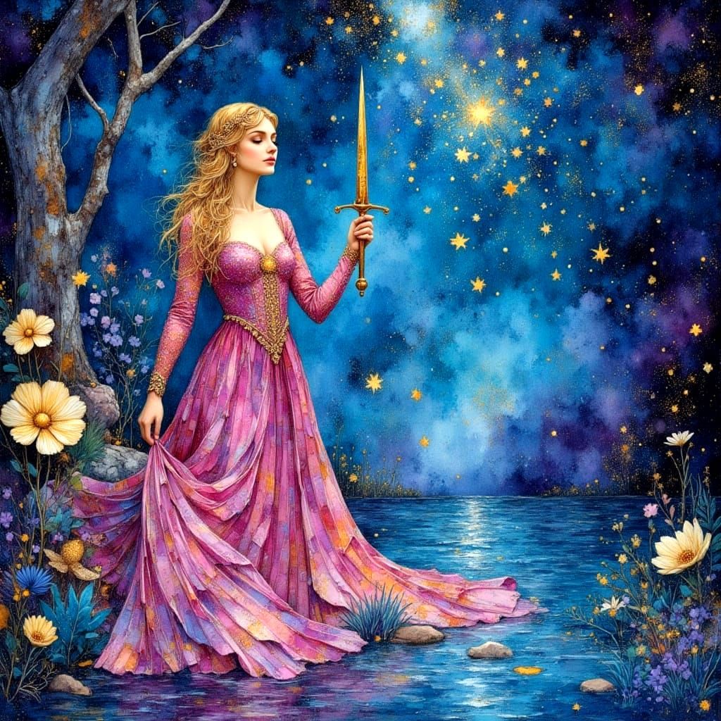 Lady of the Lake Excalibur in Ethereal Digital Art