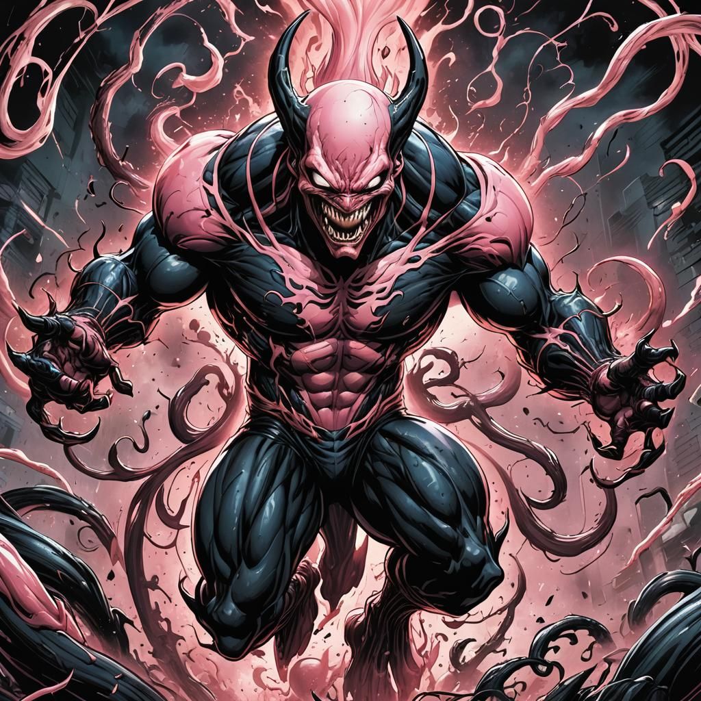 Kid Buu and Venom Fusion in Comic Book Style