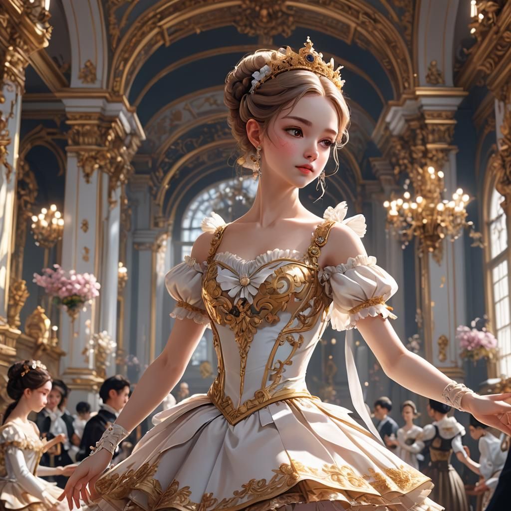 Cute Baroque Ballerina in 3D Anime Style
