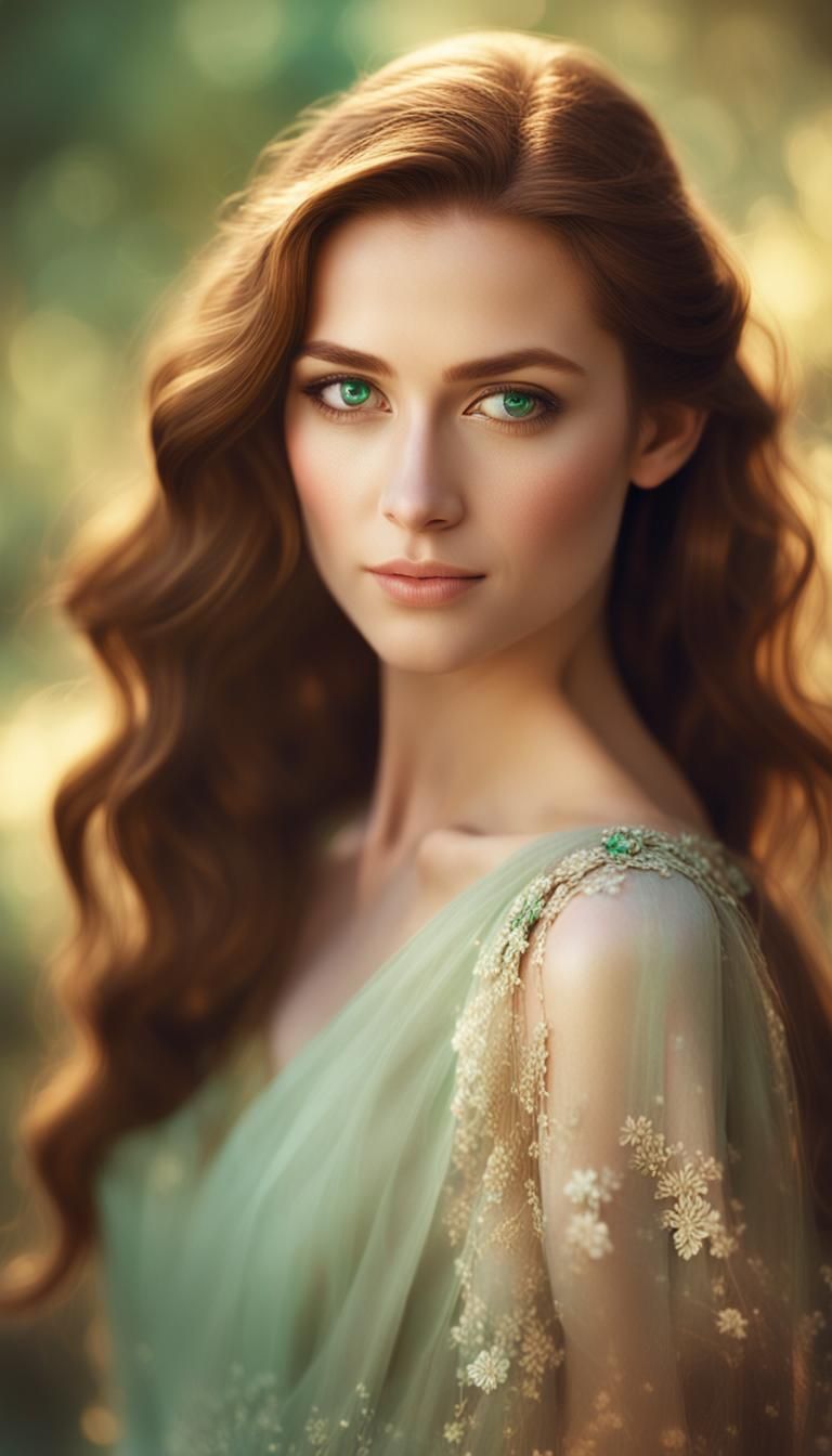Photorealistic Portrait of Woman with Emerald Eyes