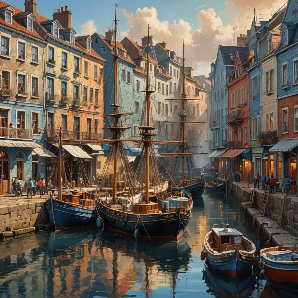 Hyperrealistic Sailing Ships in Port