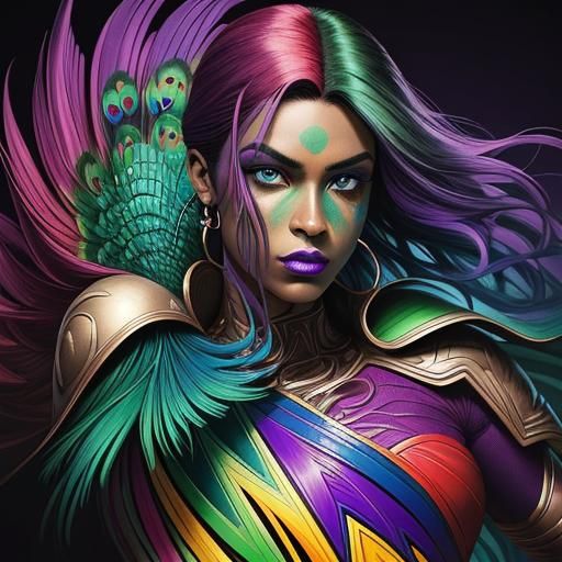 Rainbow Woman Portrait in Comic Book Style