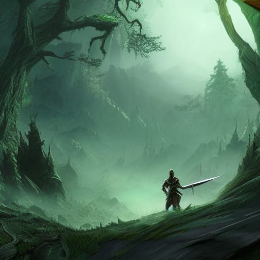 Ghost Warrior in Forest: Detailed Matte Painting