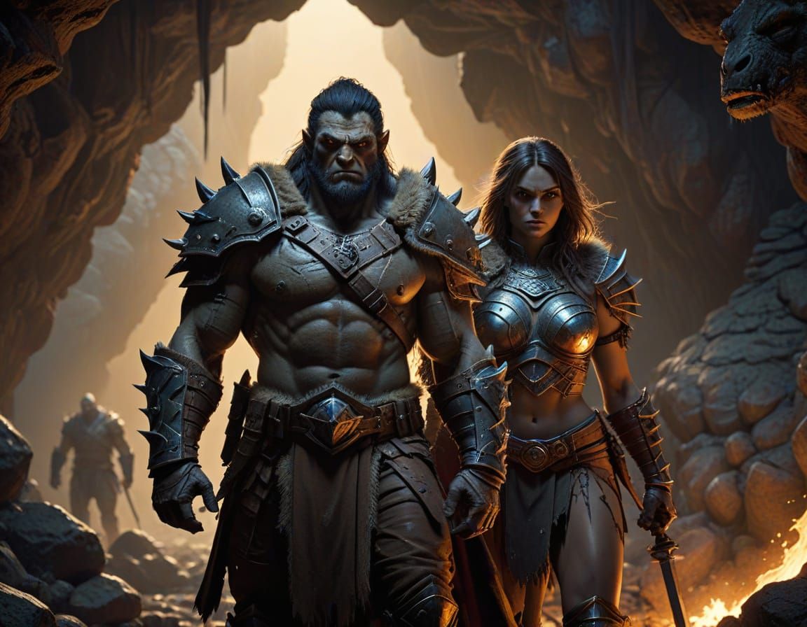 Heroic Half-Orcs Stand United in Cave Camp