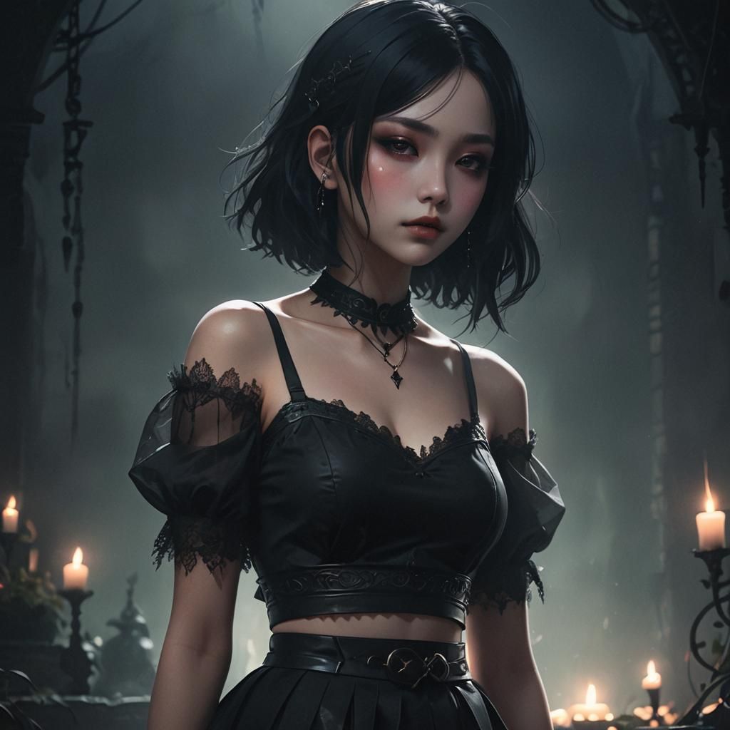 Gothic Anime Girl in Dark Fantasy Style