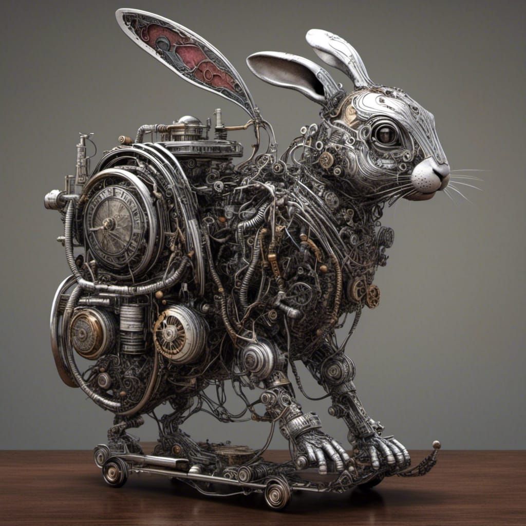 Chrome Donnie Darko Rabbit with Steampunk Engine