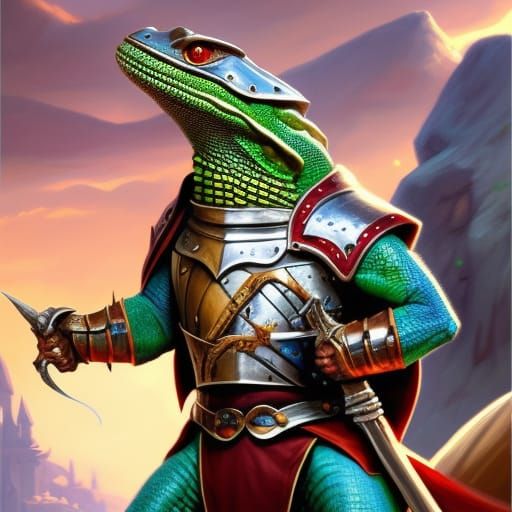 Lizard Knight Portrait: Digital Art Character Design