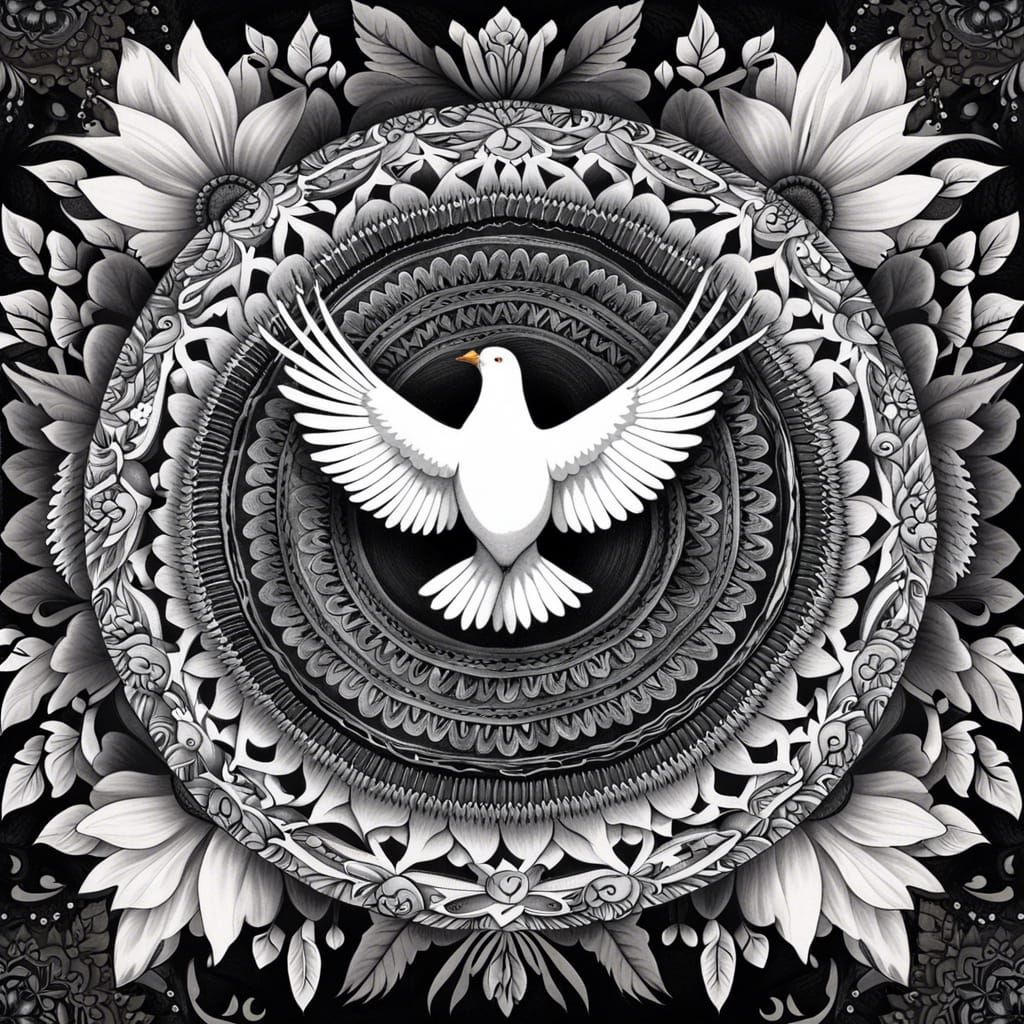 Black and white dove mandala