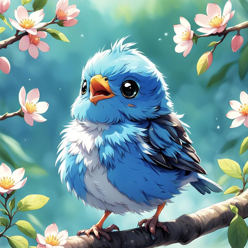 Adorable Baby Bird in Anime Style