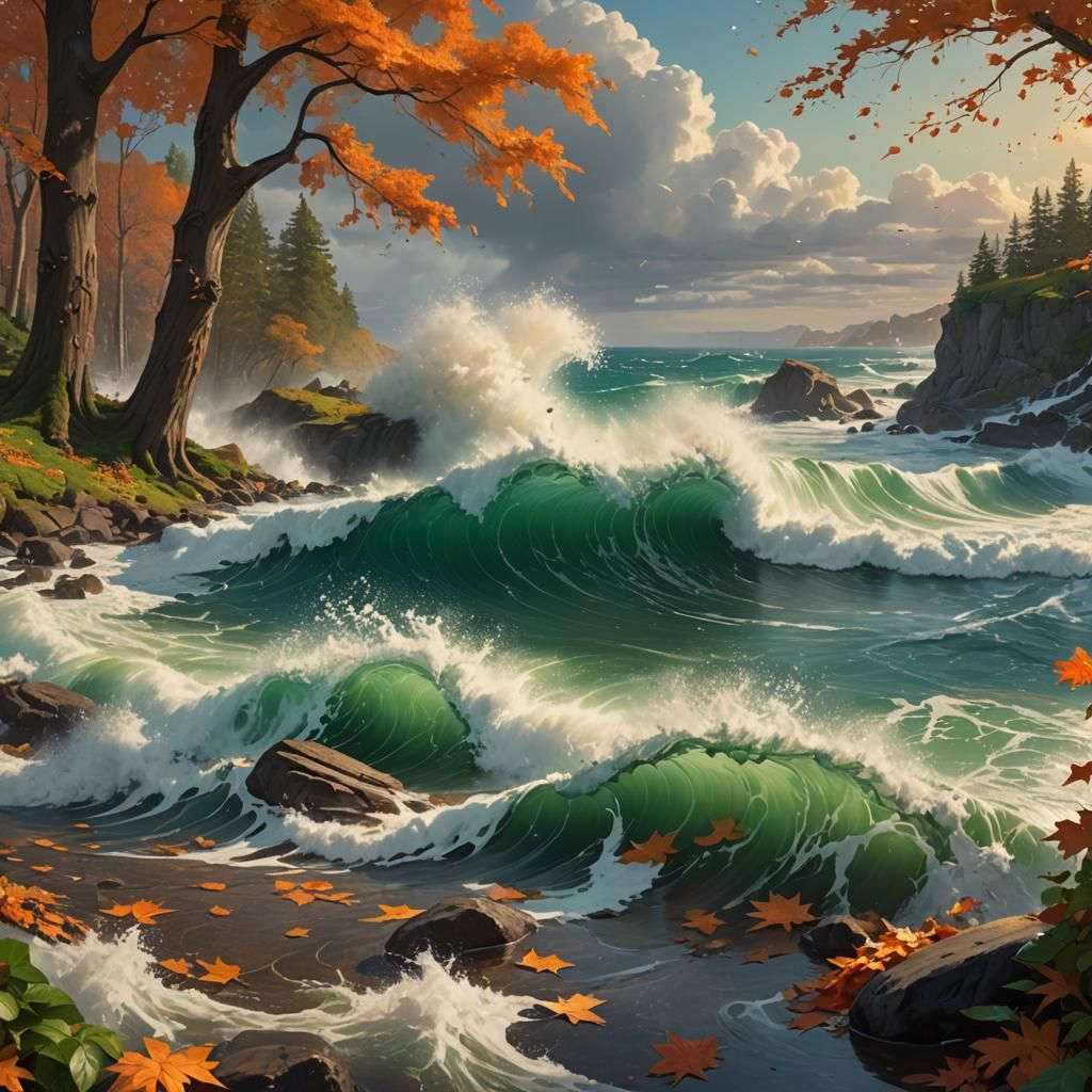 Crashing Wave Digital Matte Painting with Autumn and Winter