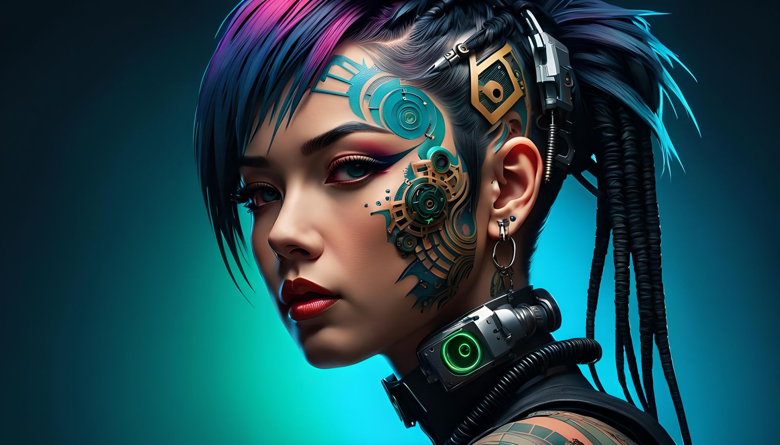 Cyberpunk Anime Woman Portrait with Tattoos